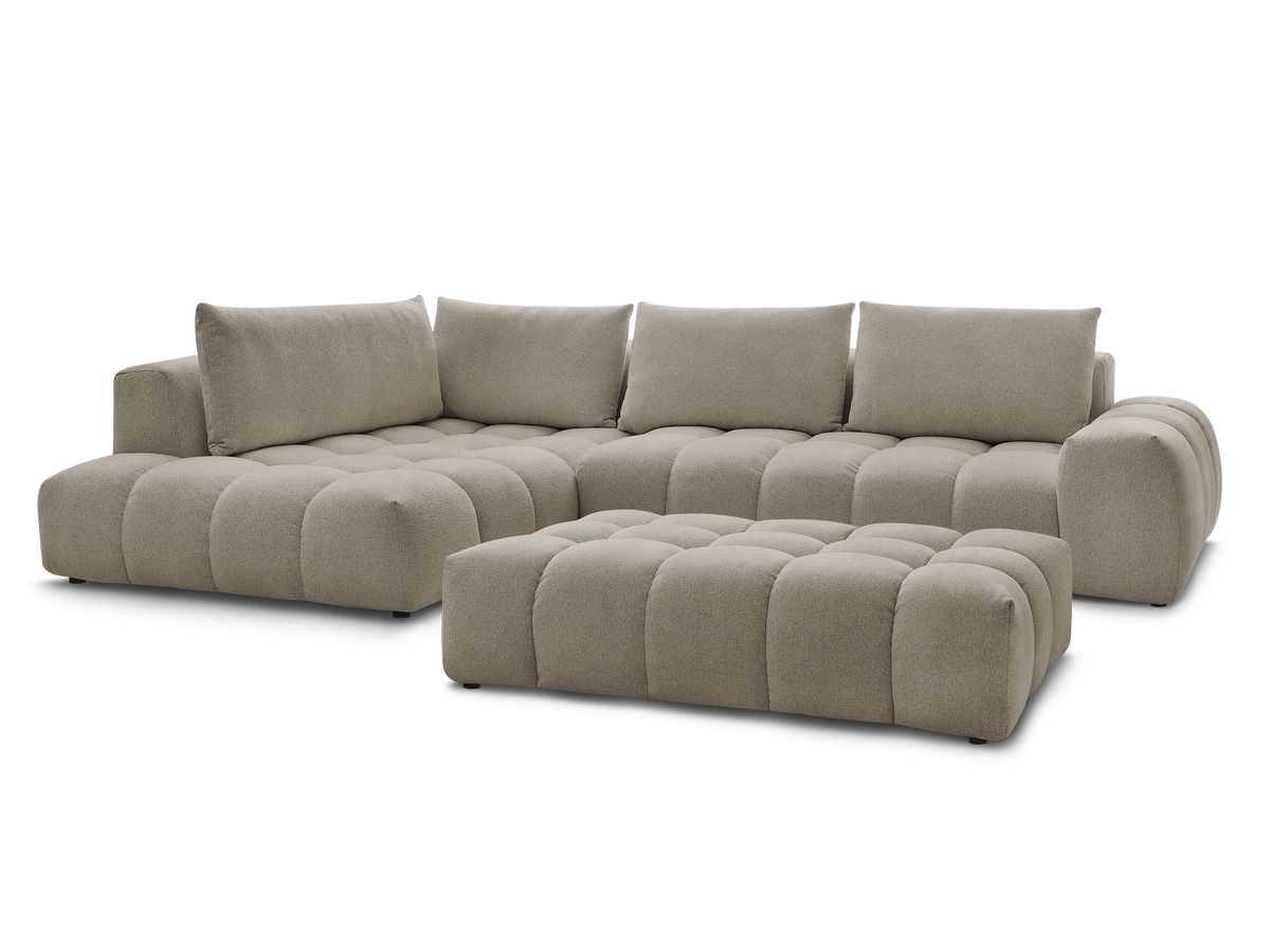 Bobochic Everest Ecksofa mit Schlaffunktion und Pouf, 4 Kissen Melange-Stoff Taupe Ecke links