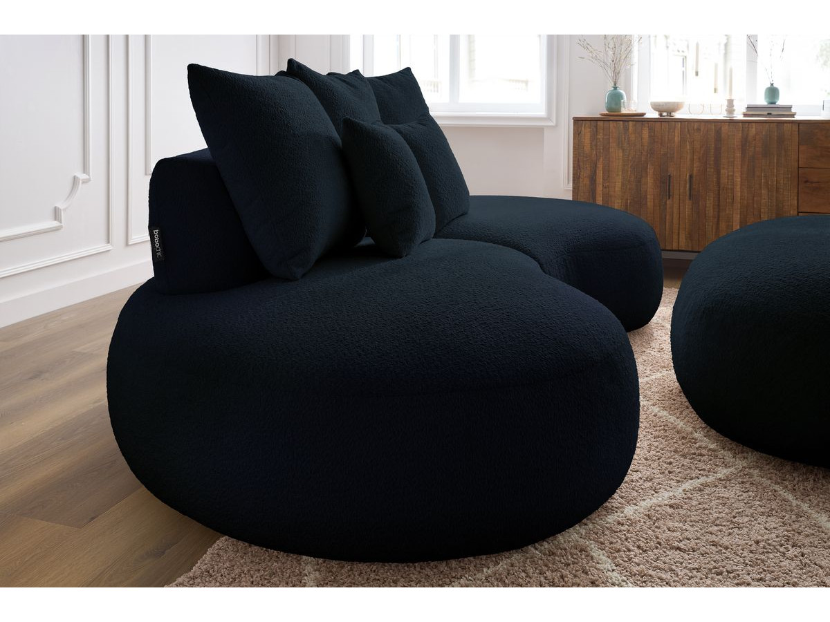 Bobochic Saint-germain Sofa 5-Sitzer mit Pouf Bouclé-Stoff Dunkelblau