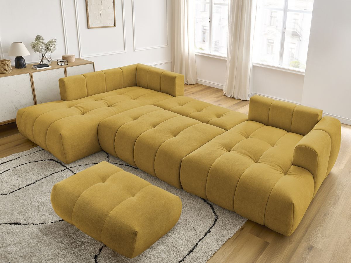 Bobochic Fuji Wohnlandschaft mit Pouf Stoff Gelb Ecke rechts