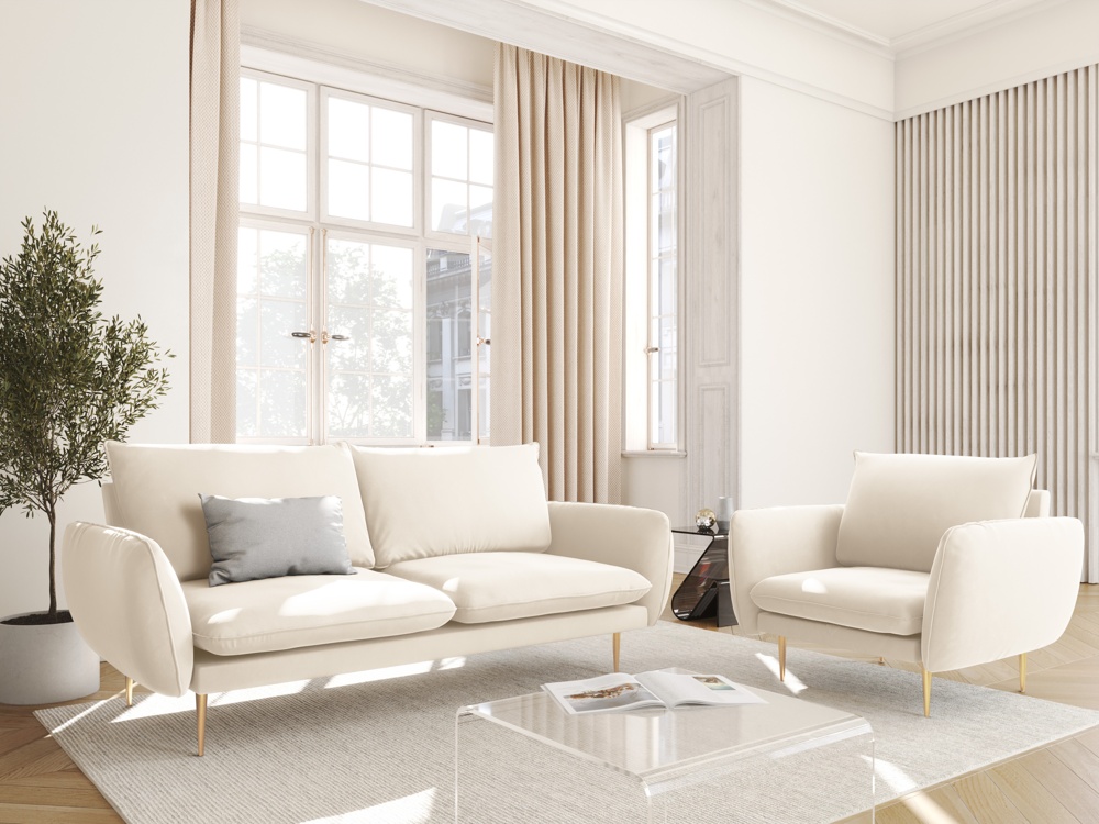 Cosmopolitan Design Sessel Vienna Samt Bluvel Helles Beige Beine Gold