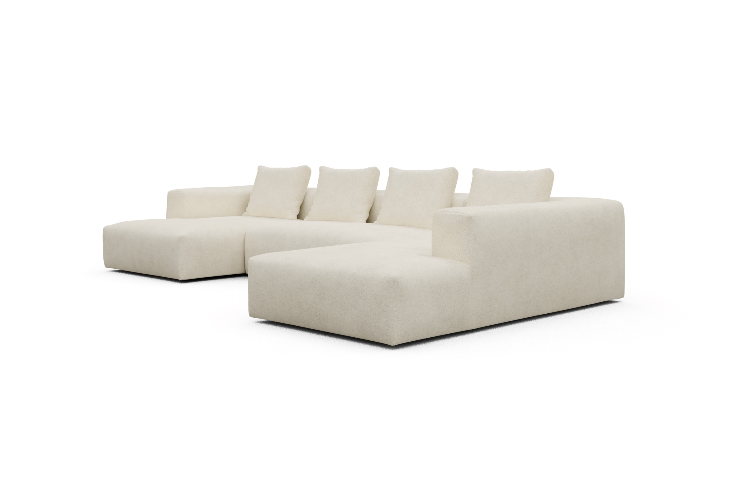 Wohnlandschaft Fred Relax-Ecke rechts mit 2-Sitzer und Chaiselongue links Boucle-Off-White