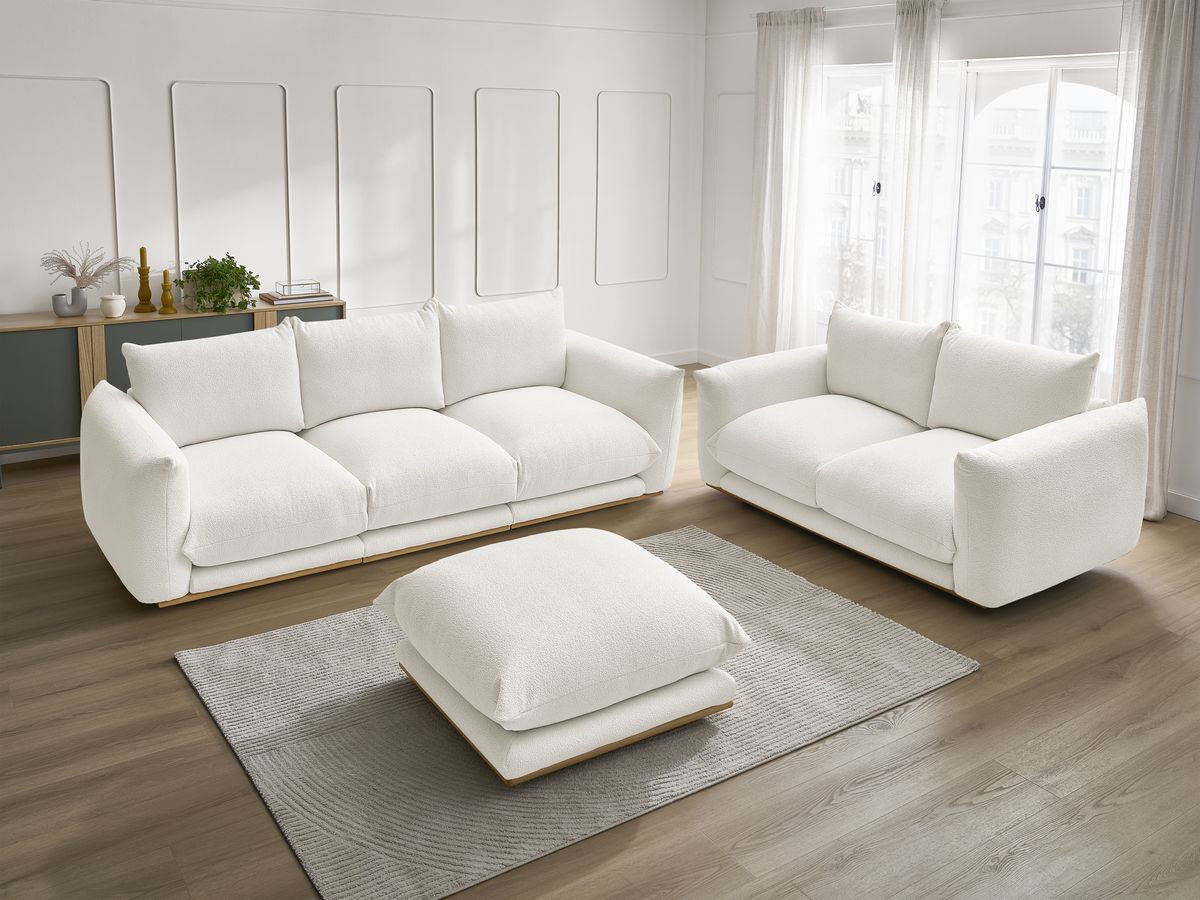 Bobochic Ernest Sofa 5-Sitzer mit Pouf Bouclé-Stoff Weiß