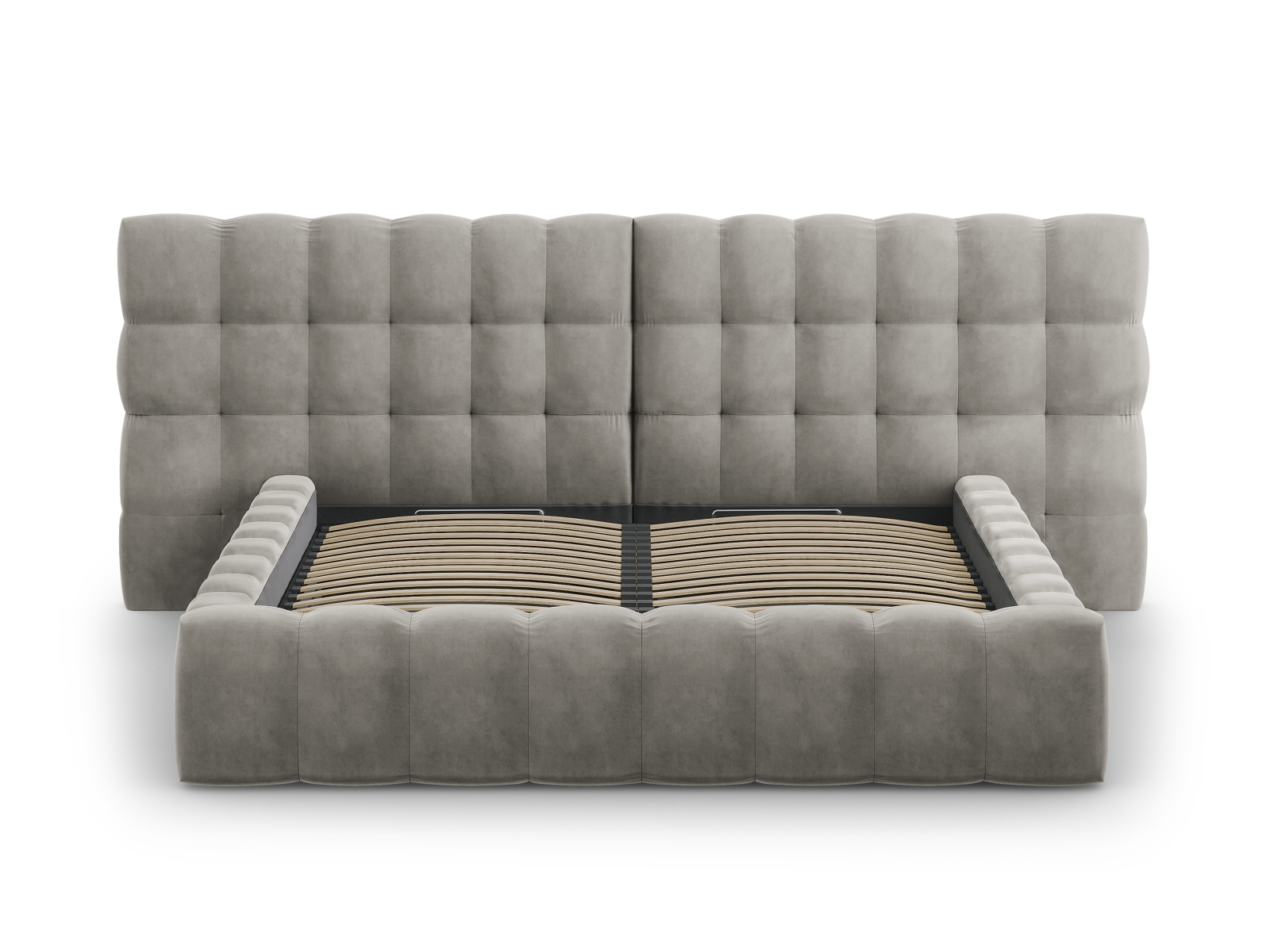 Cosmopolitan Design Stauraumbett mit doppeltem Kopfteil Bali 200x200 Samt Bluvel Hellgrau