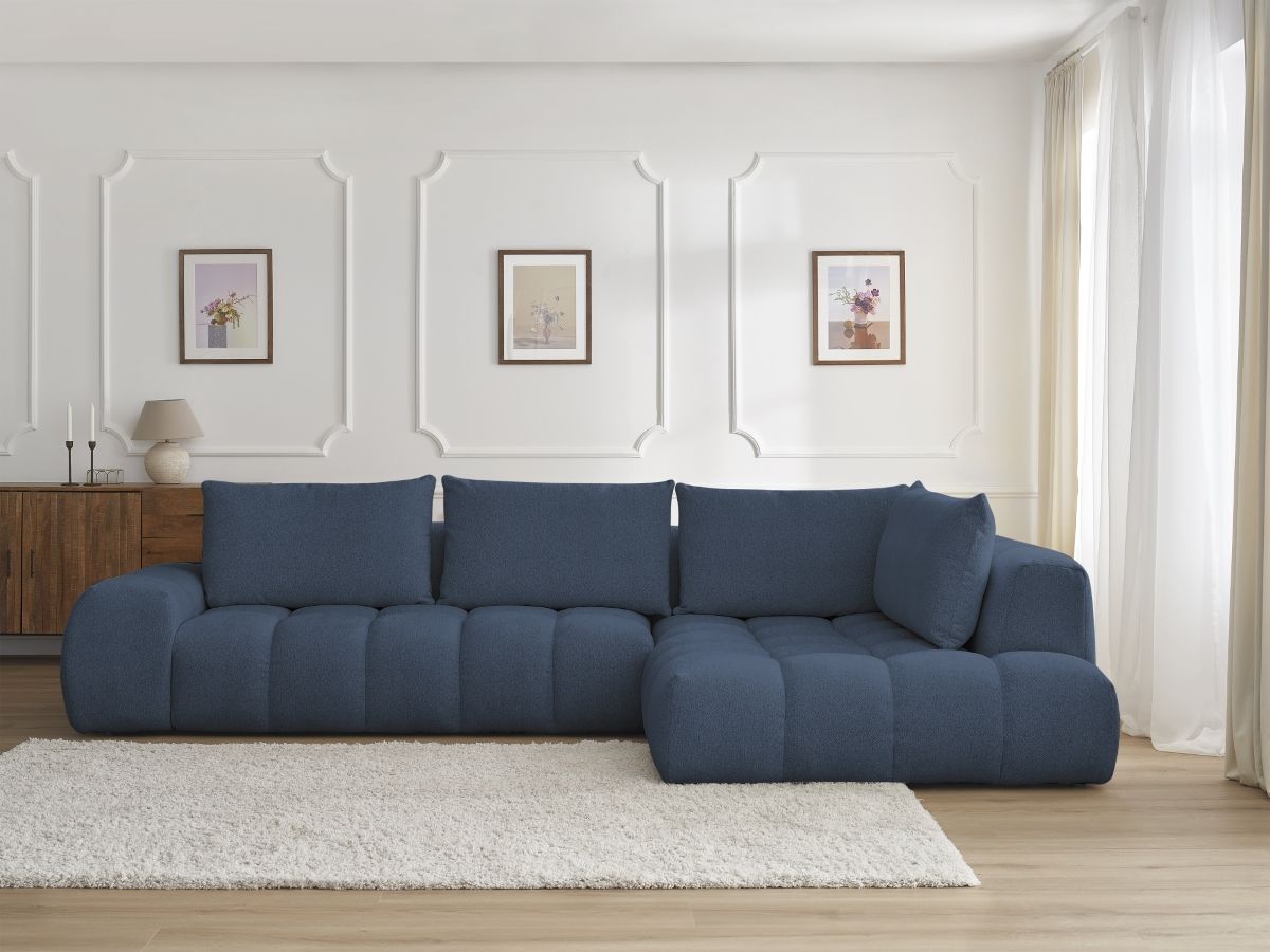 Bobochic Everest Ecksofa, 4 Kissen Melange-Stoff Dunkelblau Ecke rechts
