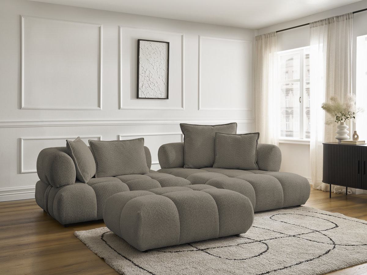 Bobochic Alya Ecksofa mit Pouf Bouclé-Stoff Taupe Ecke rechts