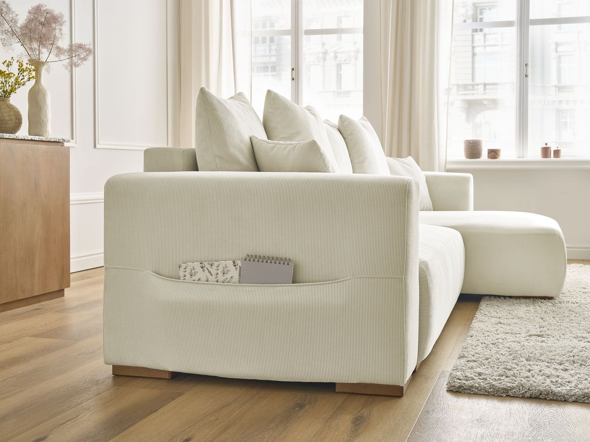 Bobochic Sidonie Ecksofa mit Schlaffunktion und Bettkasten Cordsamt Beige