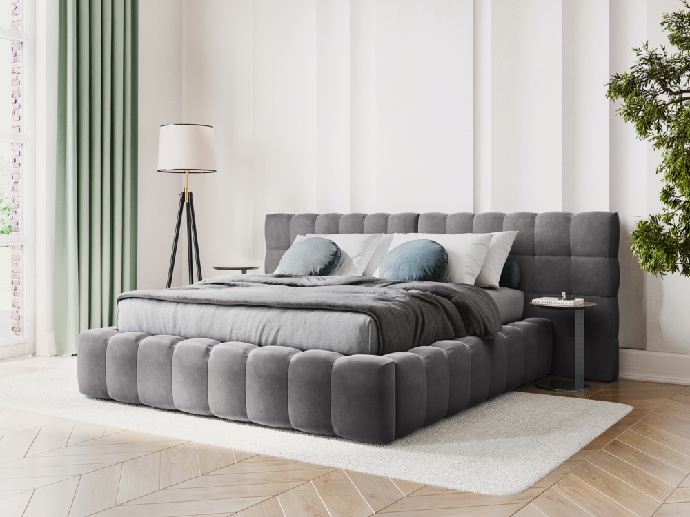 Cosmopolitan Design Stauraumbett mit doppeltem Kopfteil Bali 160x200 Samt Bluvel Grau