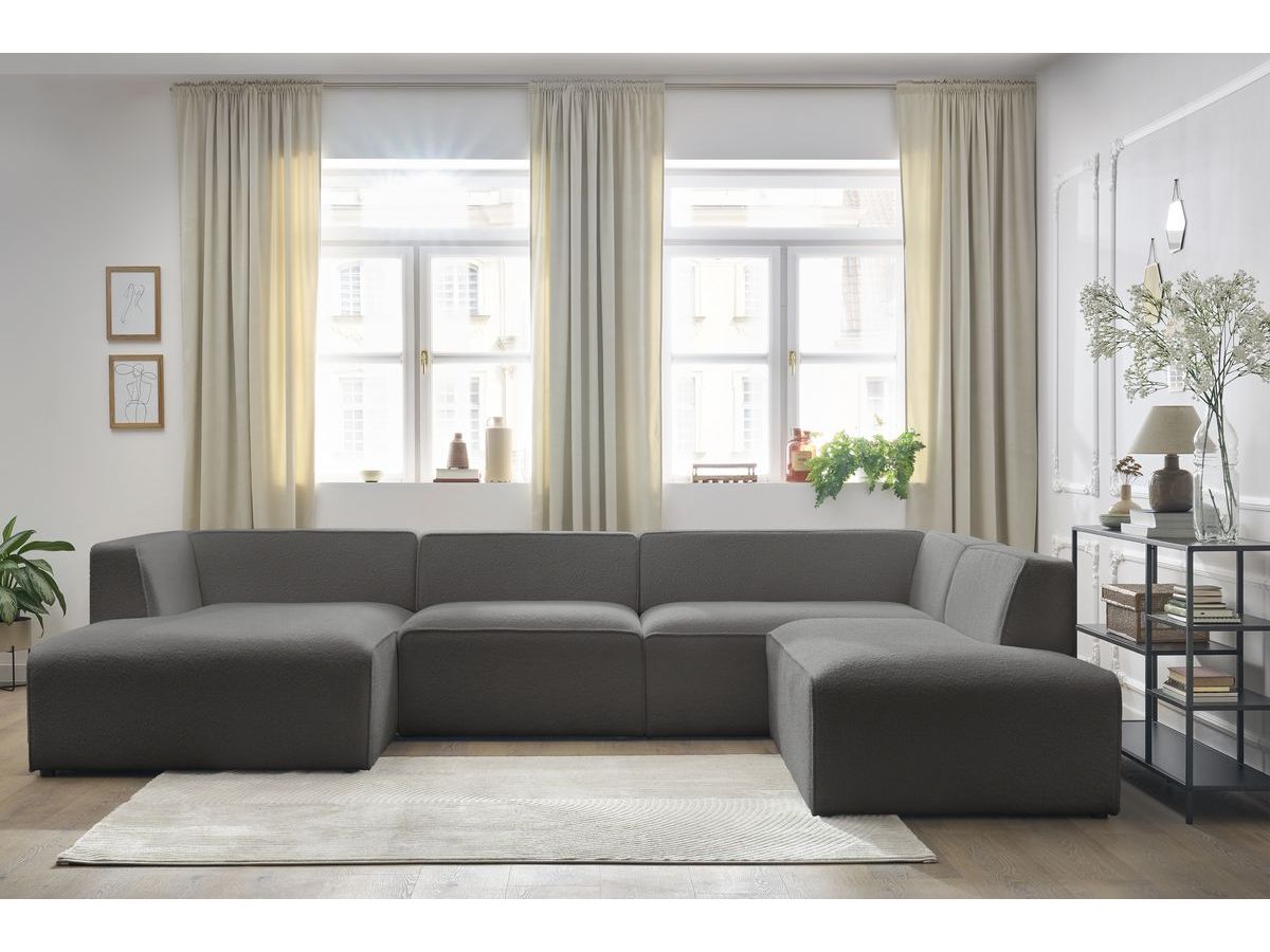Bobochic Megeve Wohnlandschaft Bouclé-Stoff Dunkelgrau Ecke links