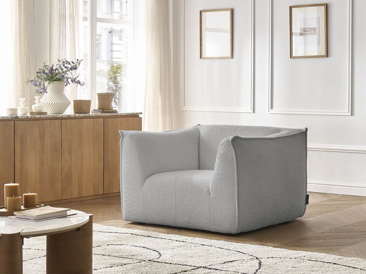 Bobochic Giorgia Sessel Bouclé-Stoff Hellgrau
