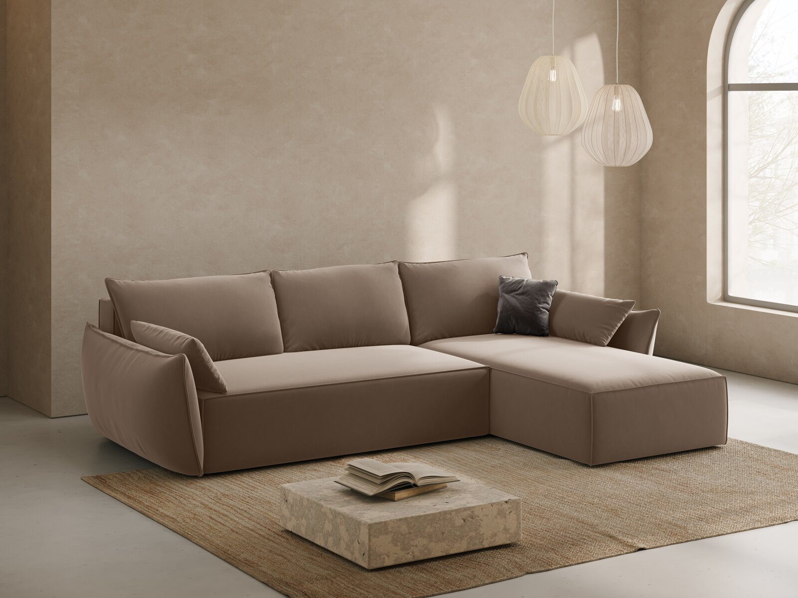 Micadoni Kaelle Ecksofa 4-Sitzer mit Schlaffunktion Rechts Samt Bluvel Cappuccino