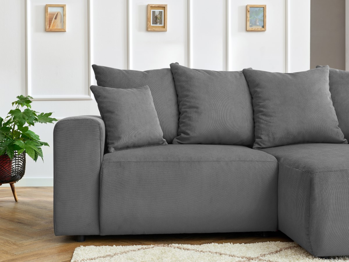 Bobochic Enjoy Ecksofa Cordsamt Dunkelgrau Ecke rechts