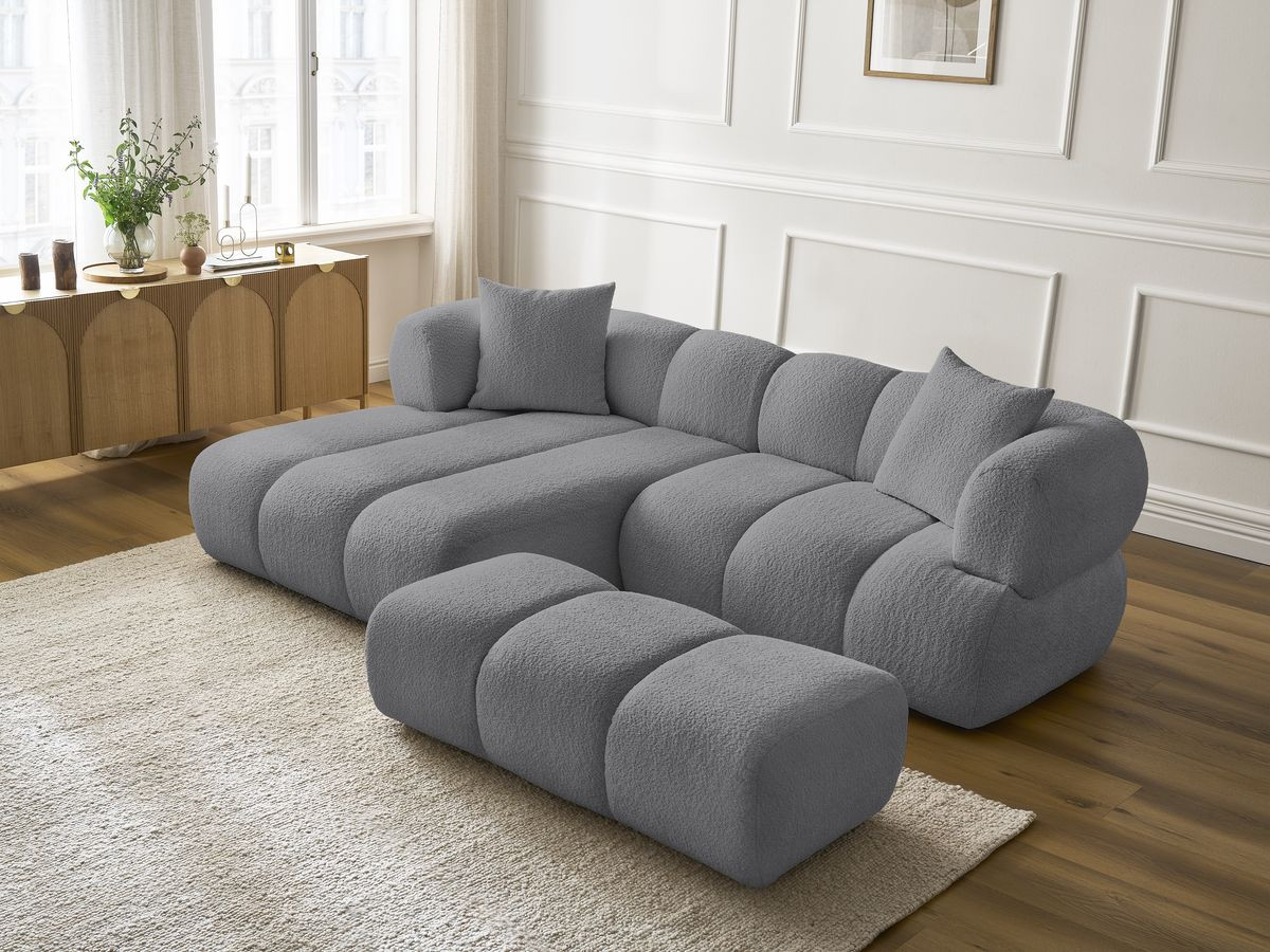 Bobochic Pamira Ecksofa mit Pouf Bouclé-Stoff Dunkelgrau Ecke links