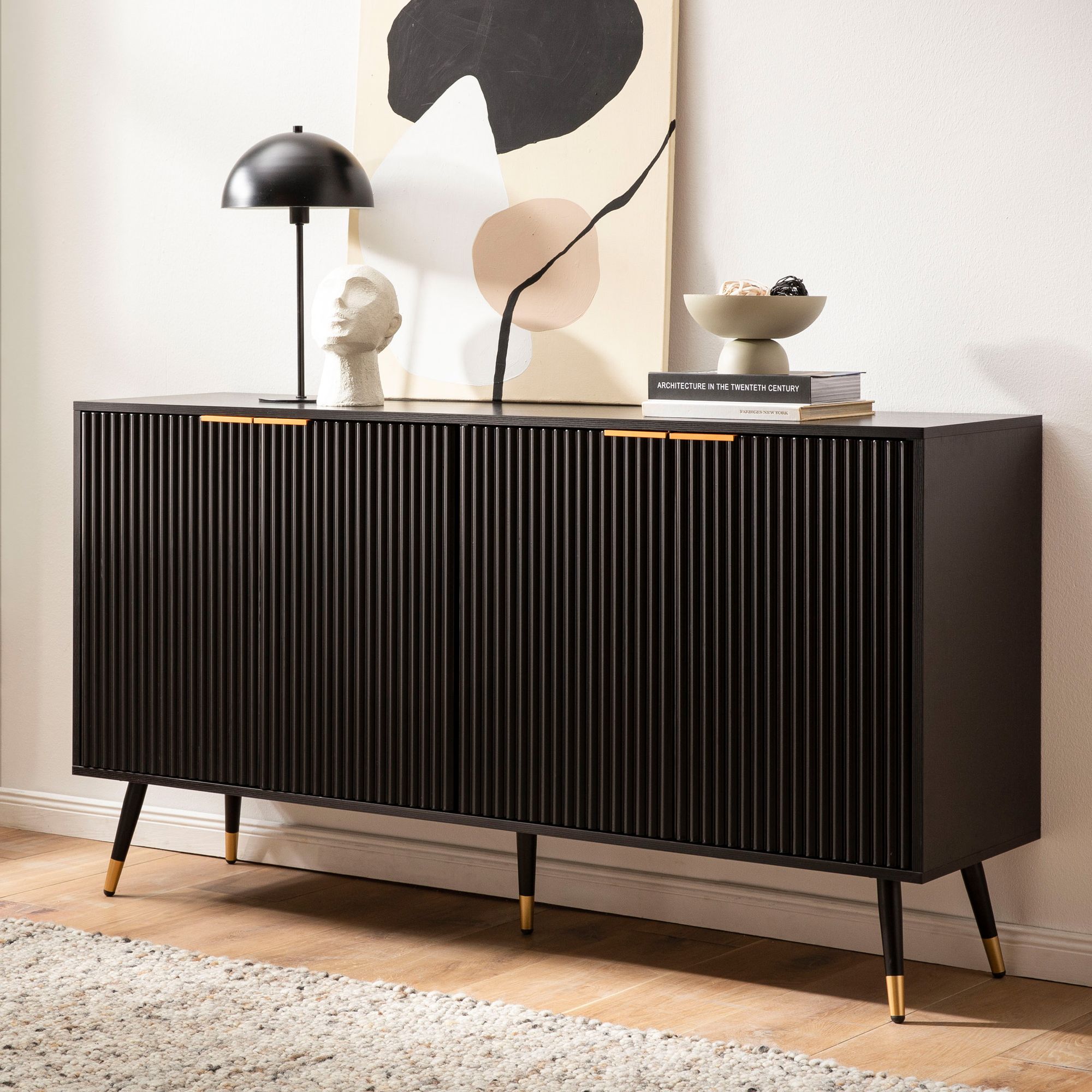 Sideboard Fannrem Schwarz 150 × 39 × 81 cm
