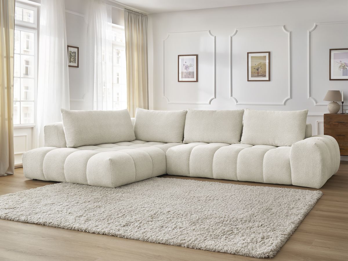 Bobochic Everest Ecksofa, 4 Kissen Melange-Stoff Weiß Ecke links