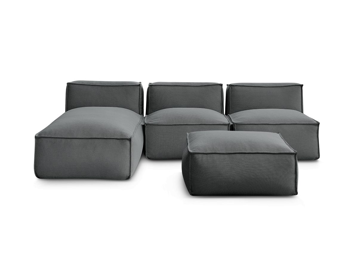 Bobochic Biarritz Gartensofa 4-Sitzer mit Pouf 252 × 168 cm Melange-Stoff Schwarz