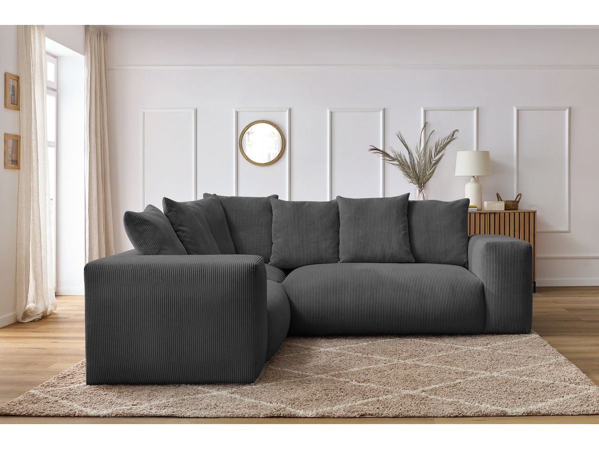 Bobochic Voltaire Ecksofa 268 × 214 cm Cordsamt Dunkelgrau Ecke links