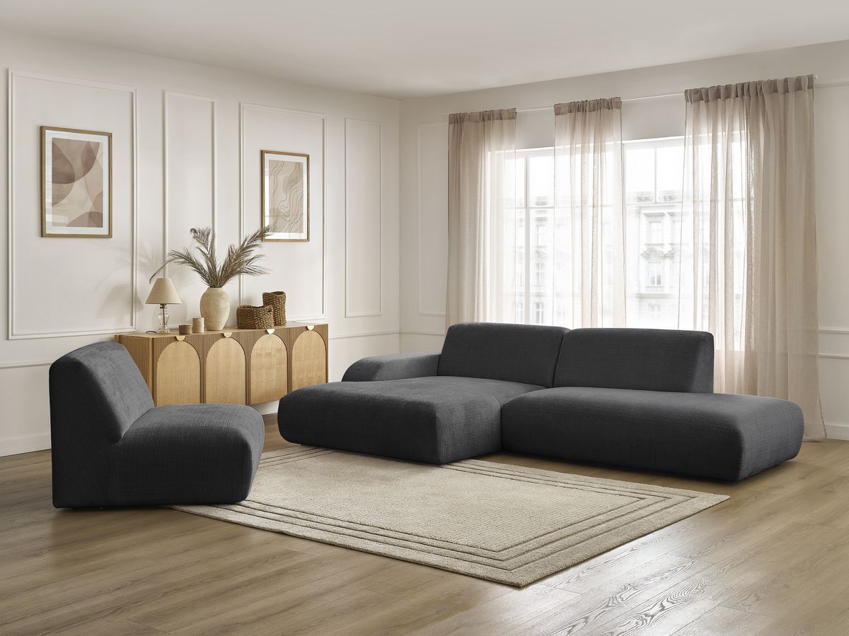 Bobochic Sirius Ecksofa 405 × 170 cm Strukturstoff Schwarz Ecke links