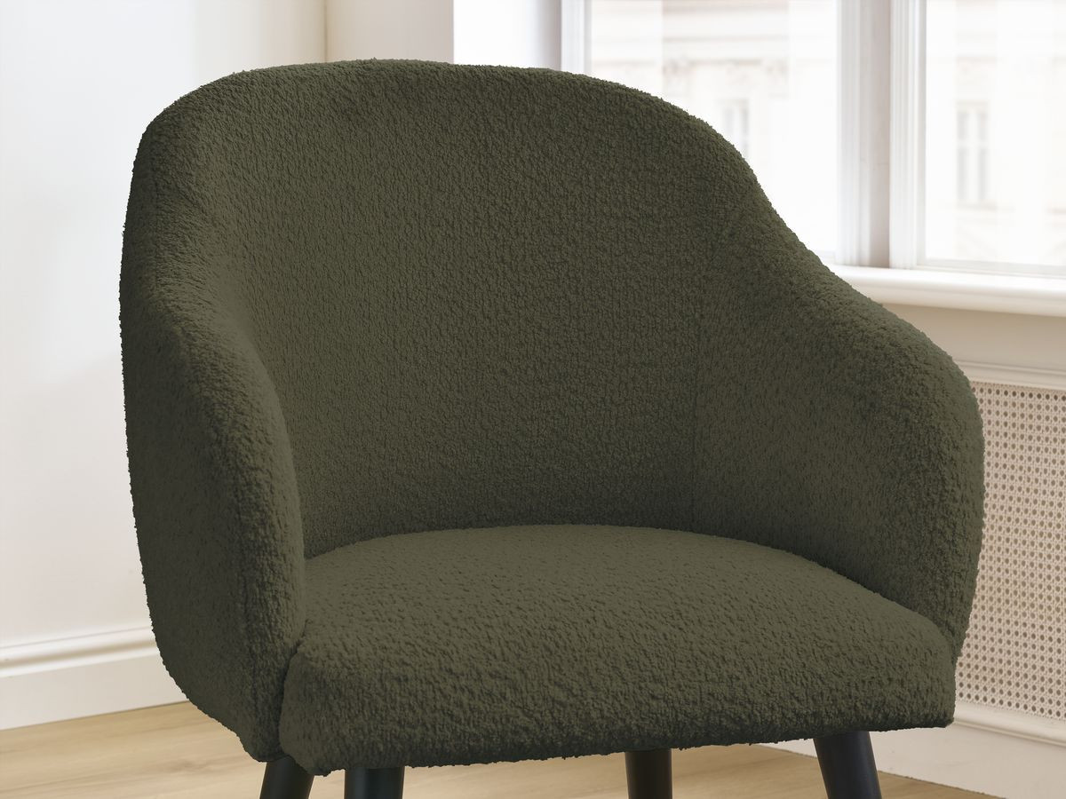 Bobochic Sophie Esszimmerstuhl 4er-Set mit skandinavischen Beinen, schwarz Bouclé-Stoff Grün