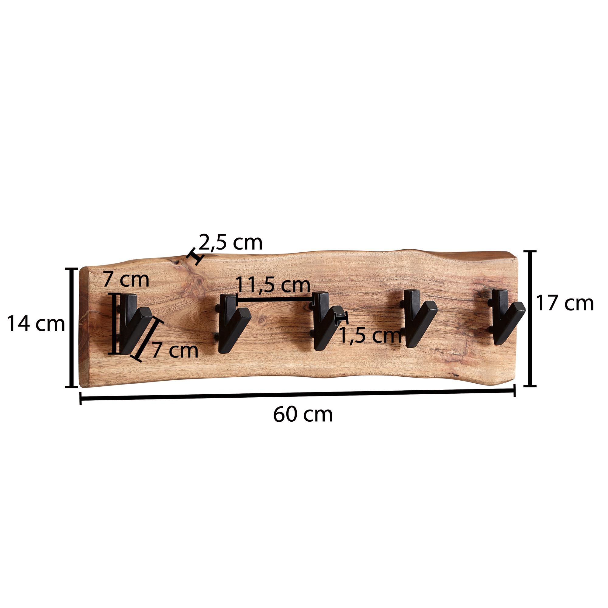 Wandgarderobe Runde Akazie Massivholz Braun 60 × 9 × 17 cm