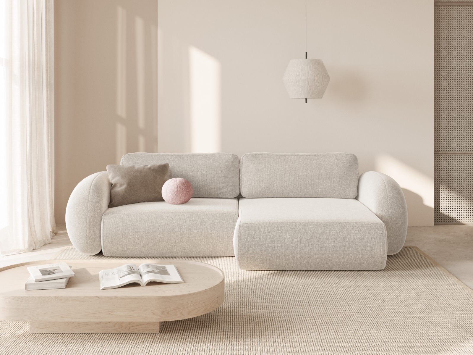 Cosmopolitan Design Wendbares Ecksofa Tonale 4-Sitzer mit Schlaffunktion und Bettkasten Chenille Eden Helles Beige