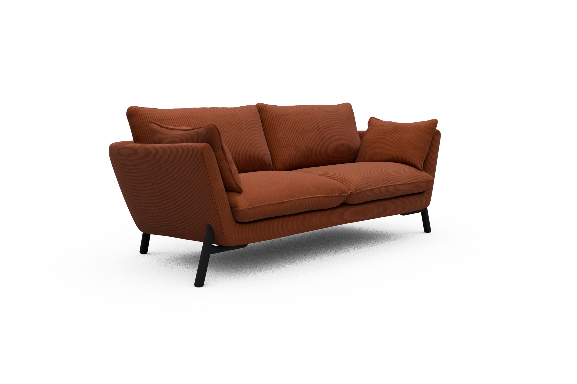 Sofa Emil 2-Sitzer Beinfarbe Eiche Schwarz Corduroy-Burnt-Orange