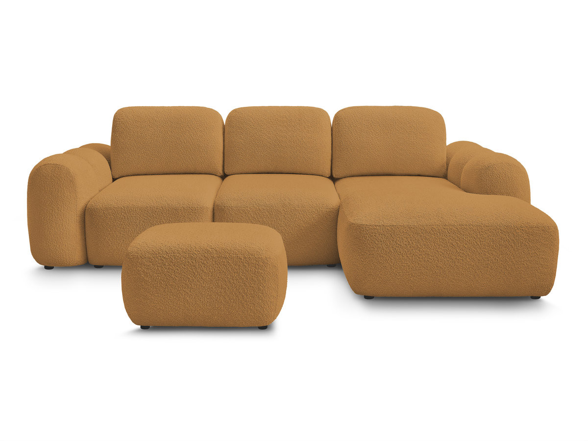 Bobochic Montaigne Ecksofa mit Schlaffunktion und Bettkasten und Pouf 276 × 164 cm Bouclé-Stoff Gelb Ecke rechts