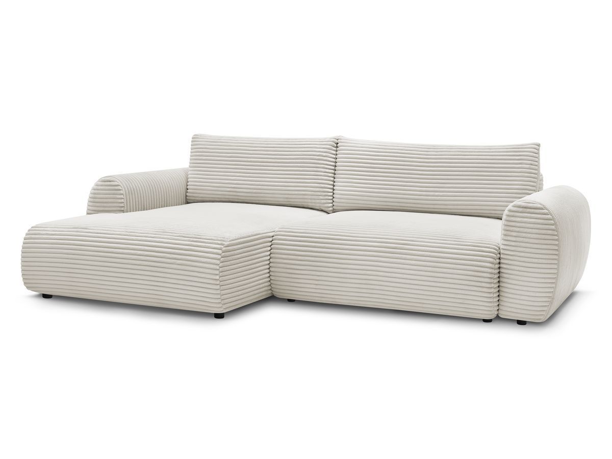 Bobochic Lucien Ecksofa mit Schlaffunktion und Bettkasten 314 × 167 cm Breitcord weich Beige Ecke links