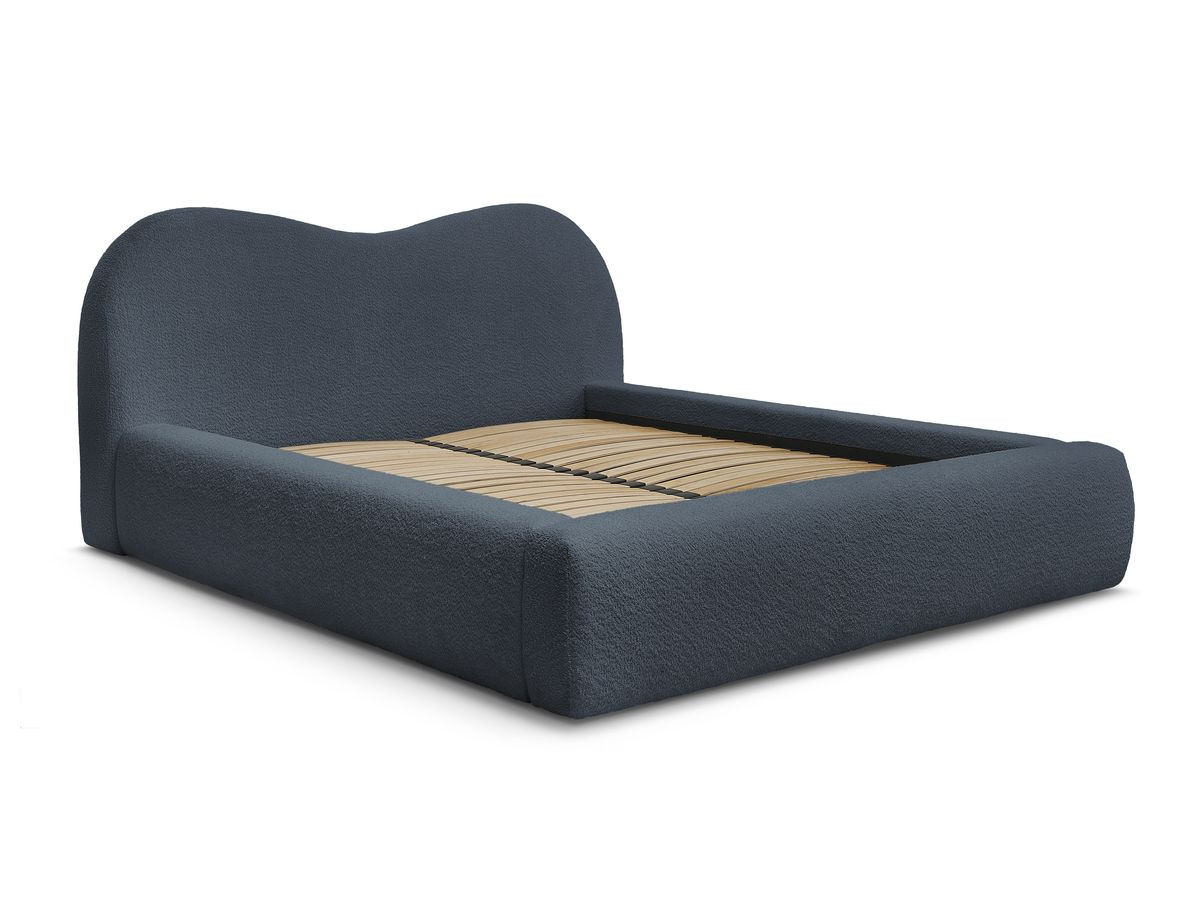 Bobochic Orlane Polsterbett mit Bettkasten Bouclé-Stoff Dunkelblau, Liegefläche 140 × 190 cm