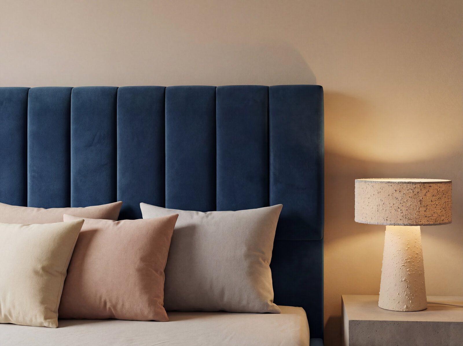 Micadoni Marl Samtiger Kopfteil 140 cm (H 95 cm) Strukturierter Stoff Liberty Cappuccino 200x95
