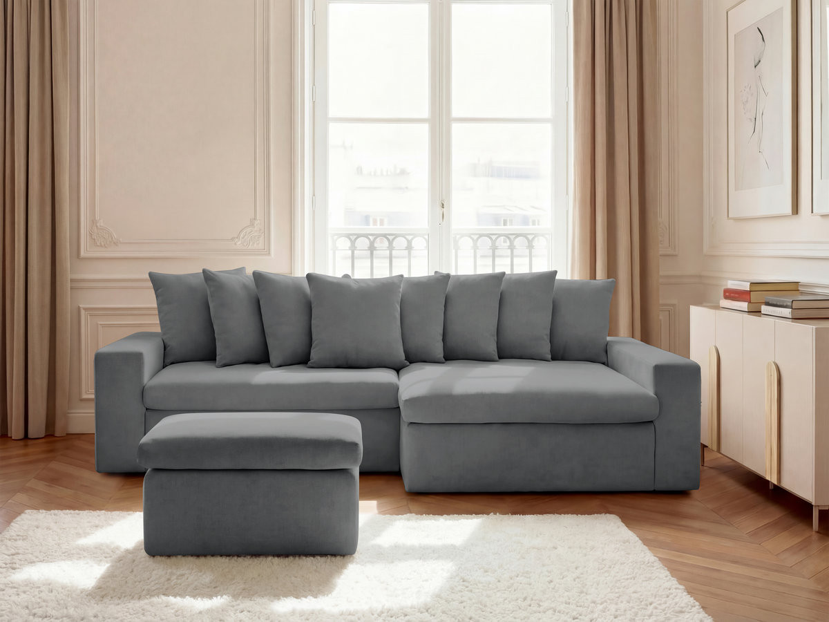 Bobochic Enore Ecksofa mit Pouf Stoff Dunkelgrau Ecke rechts