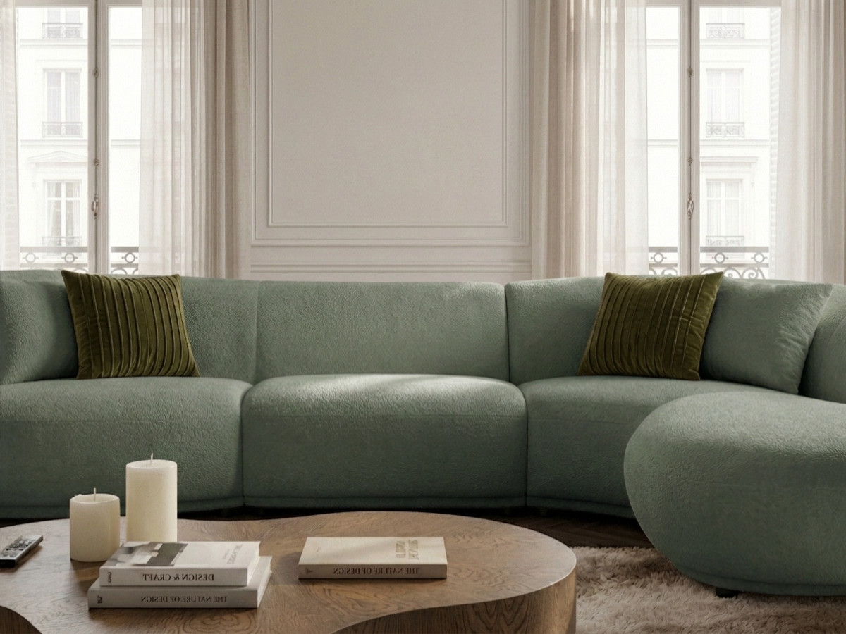 Bobochic Nora Ecksofa Chenille Grün Ecke rechts