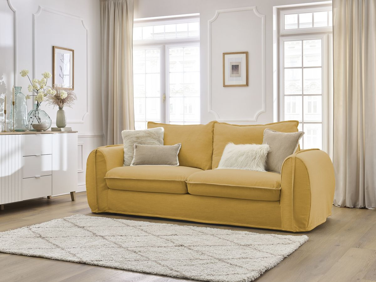 Bobochic Archimede Schlafsofa 3-Sitzer Stoff Gelb, Liegefläche 160 × 194 cm