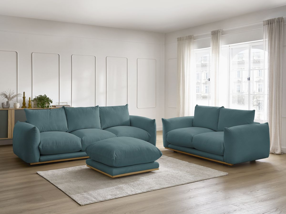 Bobochic Ernest Sofa 6-Sitzer mit Pouf Stoff Dunkelblau