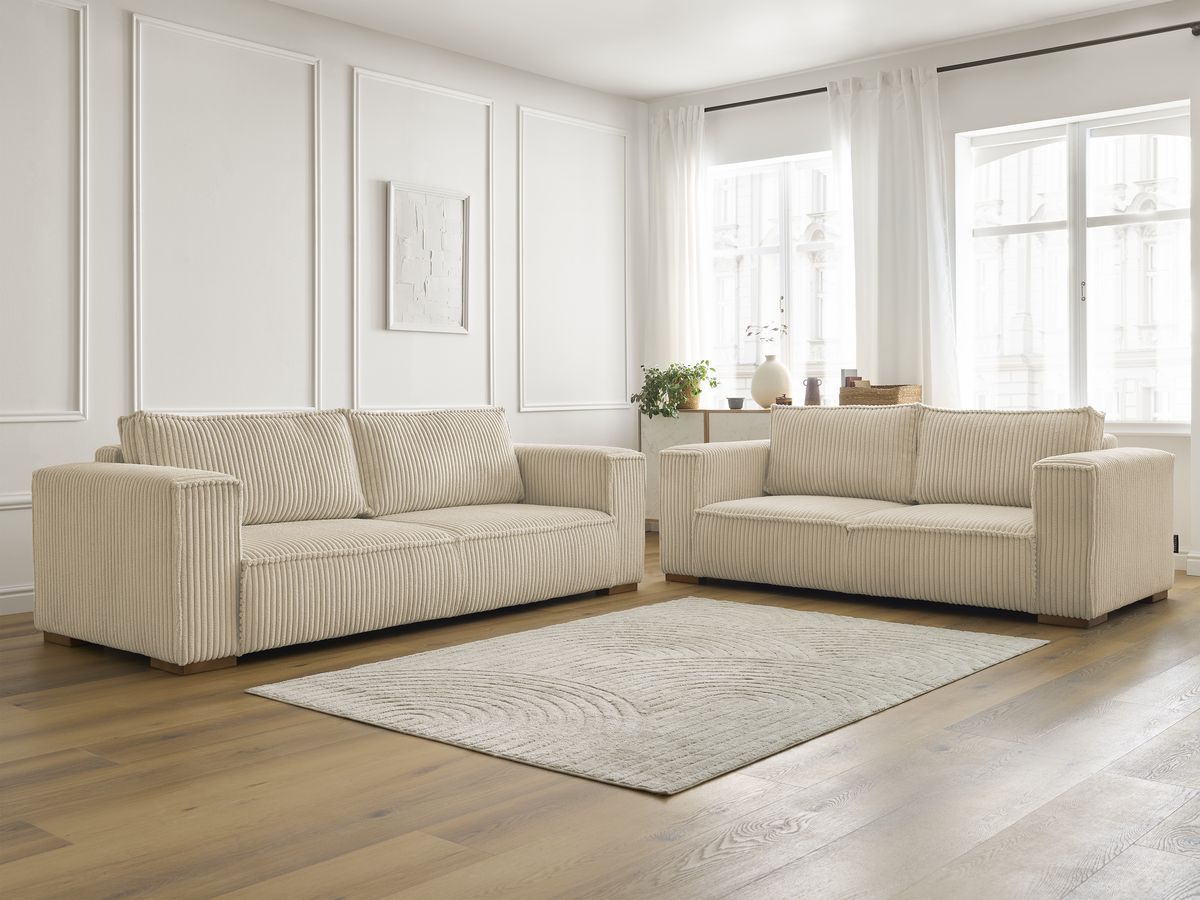 Bobochic Chelsea Sofa 5-Sitzer Breitcord weich Taupe