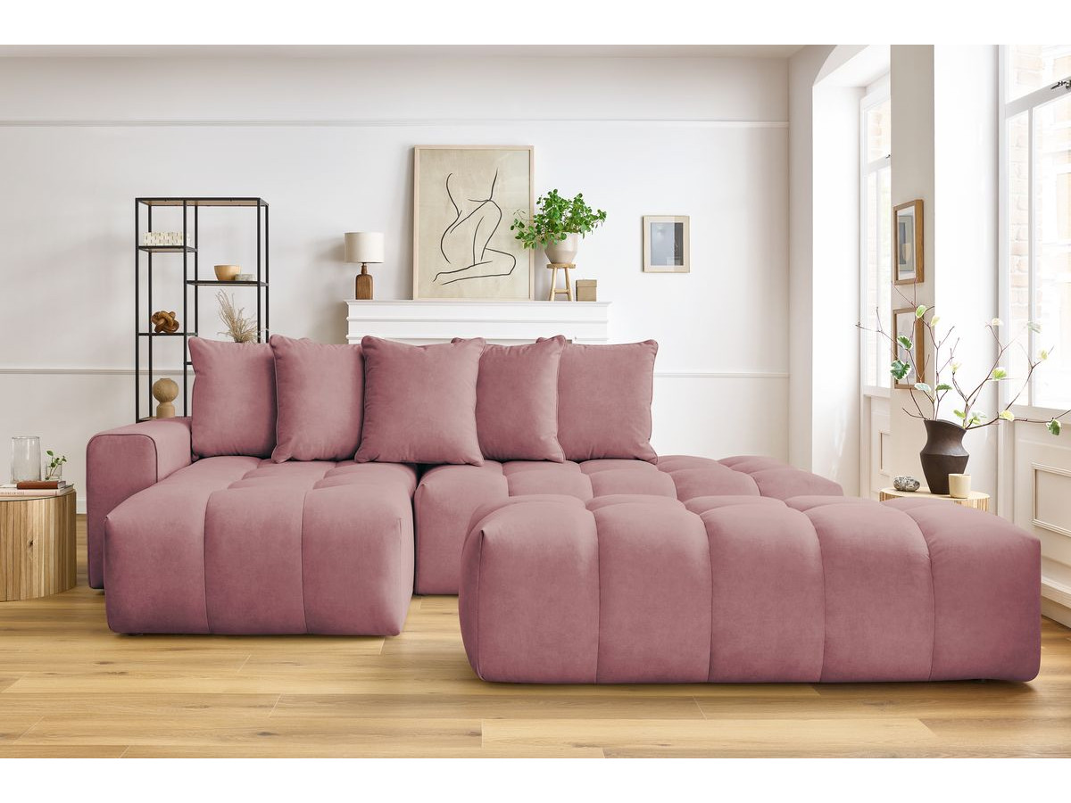 Bobochic Mont-blanc Ecksofa mit Pouf Samt Rosa Ecke links