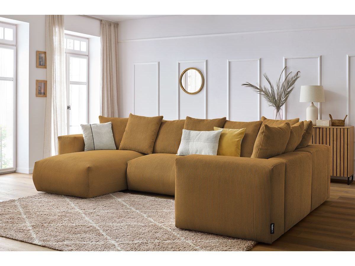 Bobochic Voltaire Wohnlandschaft 356 × 214 cm Cordsamt Gelb Ecke links