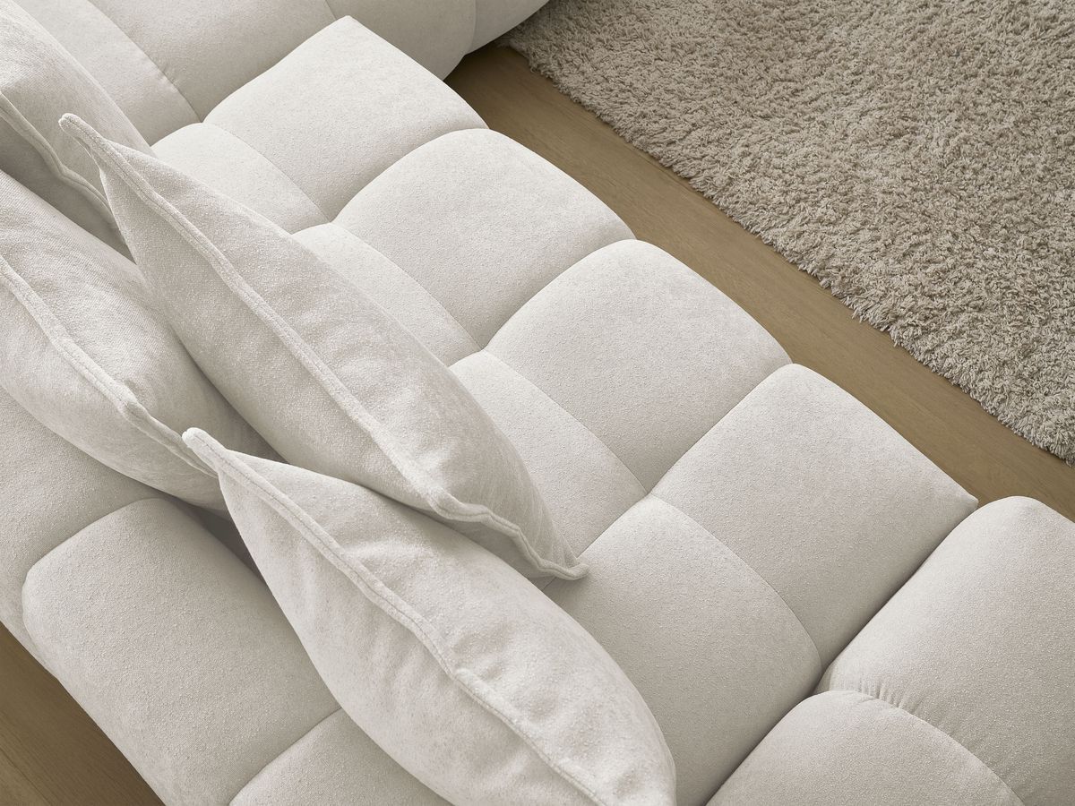 Bobochic Everest Ecksofa mit Schlaffunktion und Bettkasten 320 × 212 cm, 10 Kissen Strukturstoff Weiß Ecke rechts