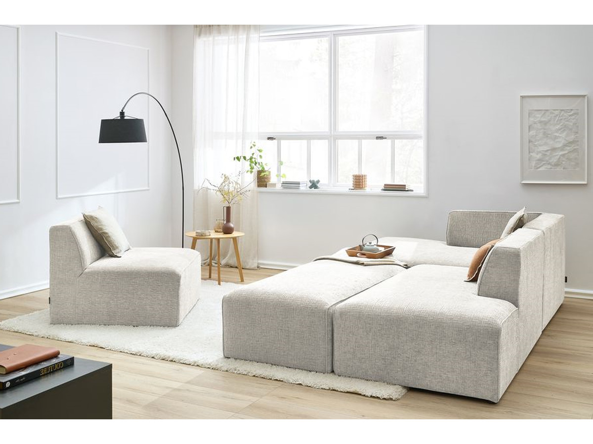 Bobochic Megeve Ecksofa mit Pouf Strukturstoff Beige Ecke links