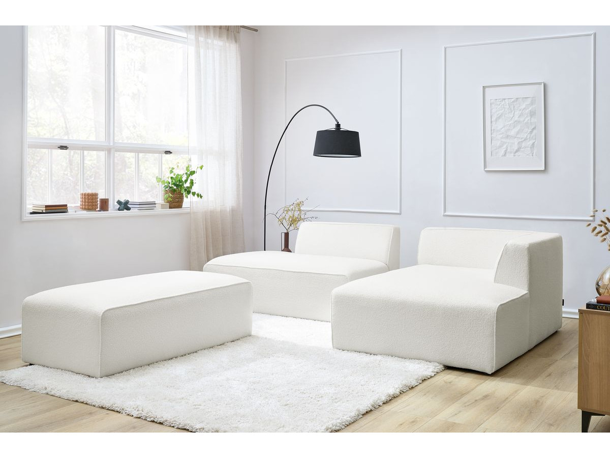 Bobochic Megeve Ecksofa mit Schlaffunktion und Pouf Bouclé-Stoff Weiß Ecke rechts