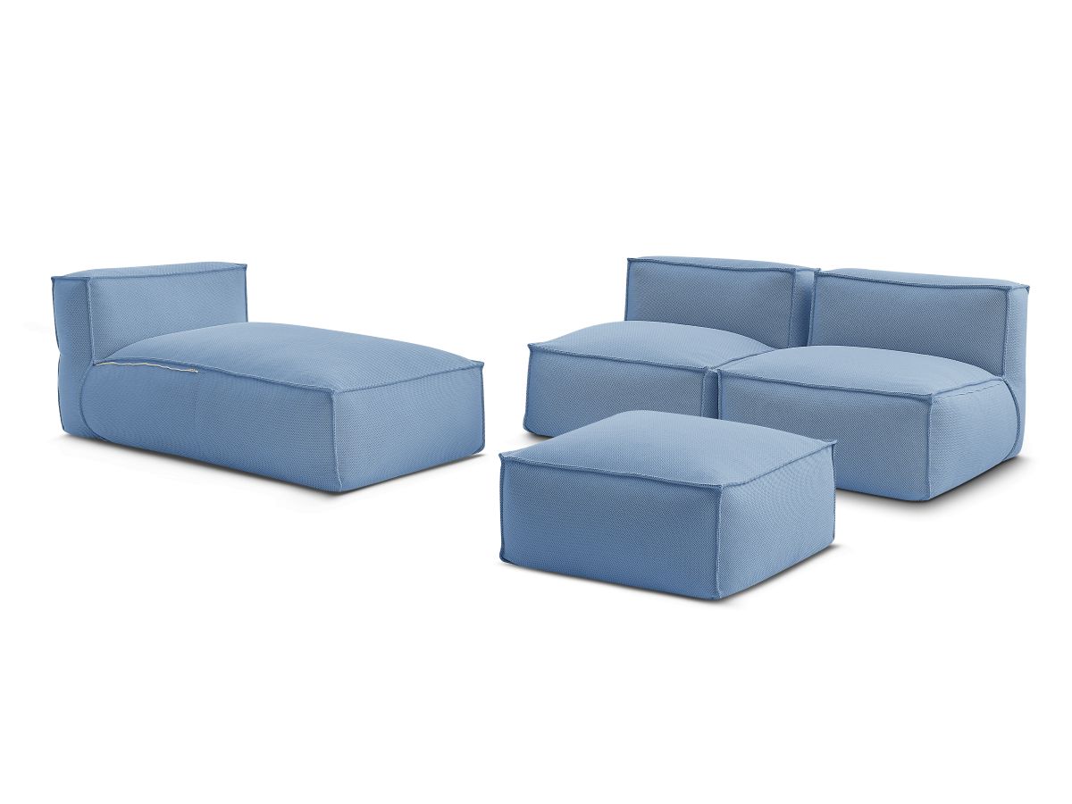 Bobochic Biarritz Gartensofa 4-Sitzer mit Pouf 252 × 168 cm Melange-Stoff Blau