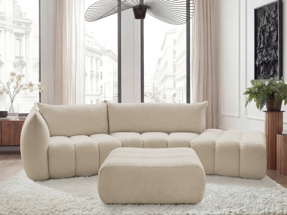 Bobochic Azra Ecksofa mit Pouf 325 × 112 cm Bouclé-Stoff Beige Ecke links
