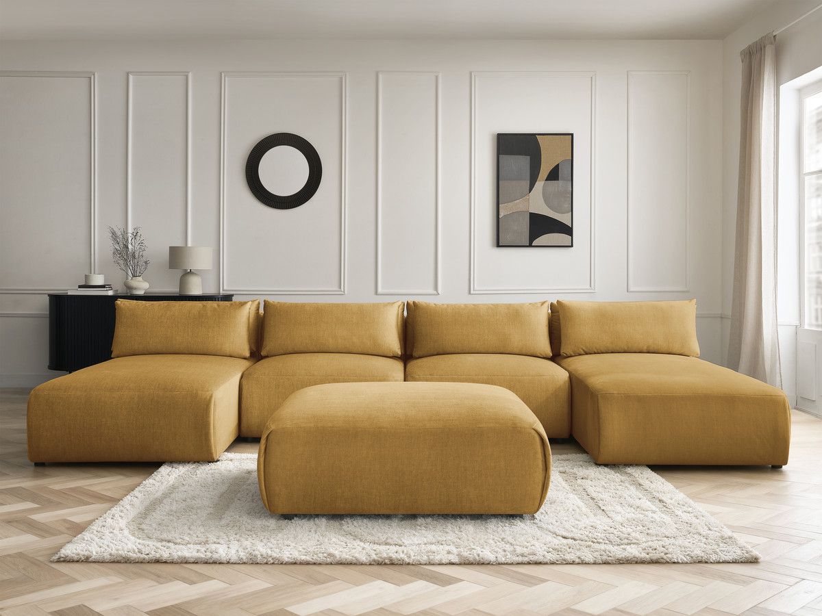 Bobochic Jana Wohnlandschaft mit großem Pouf Samt Gelb
