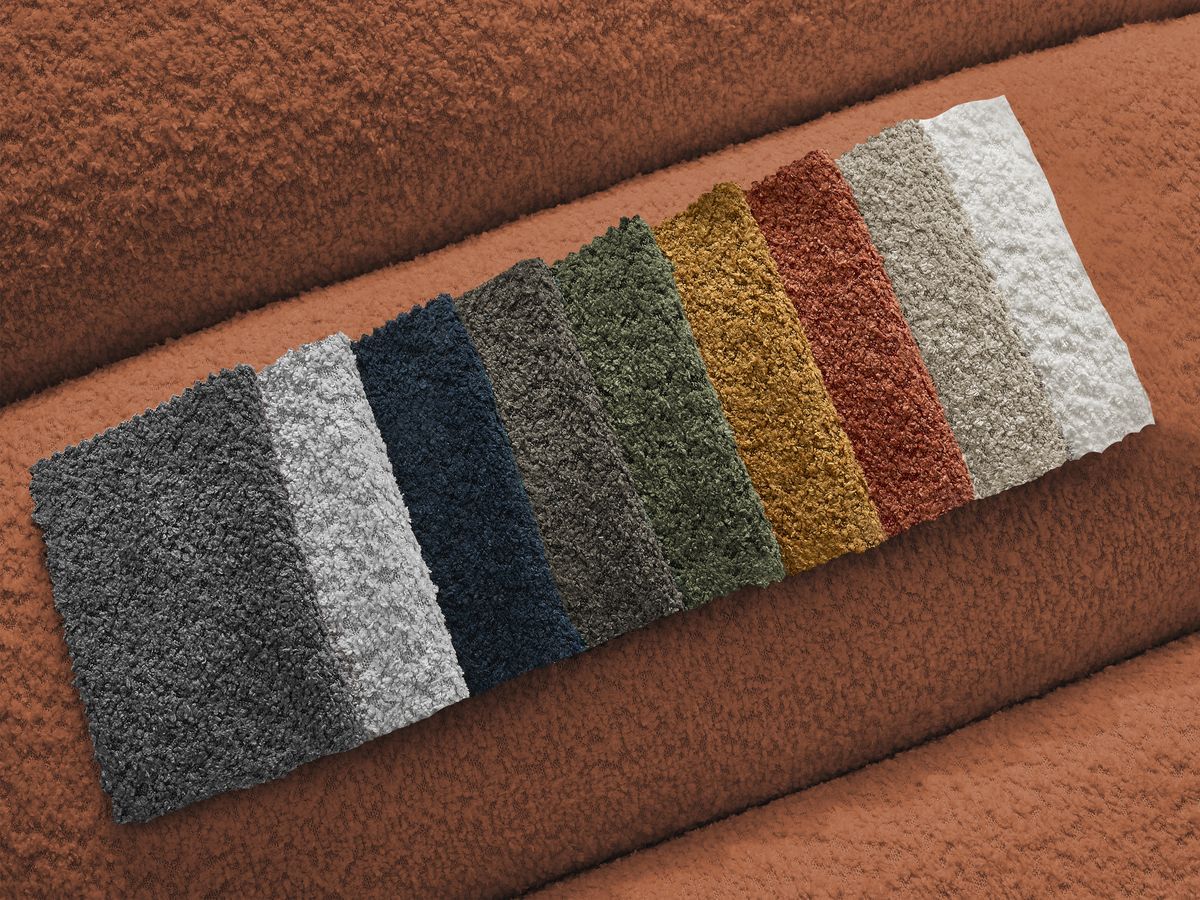 Bobochic Annecy Ecksofa mit Sofamodul und Pouf Bouclé-Stoff Orange Ecke rechts