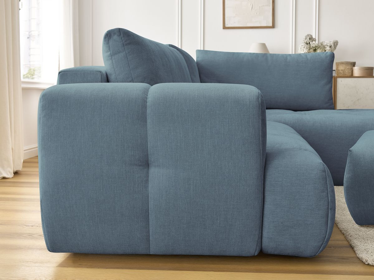 Bobochic Fuji Ecksofa mit Schlaffunktion und Bettkasten und Pouf 282 × 204 cm Stoff Hellblau Ecke rechts