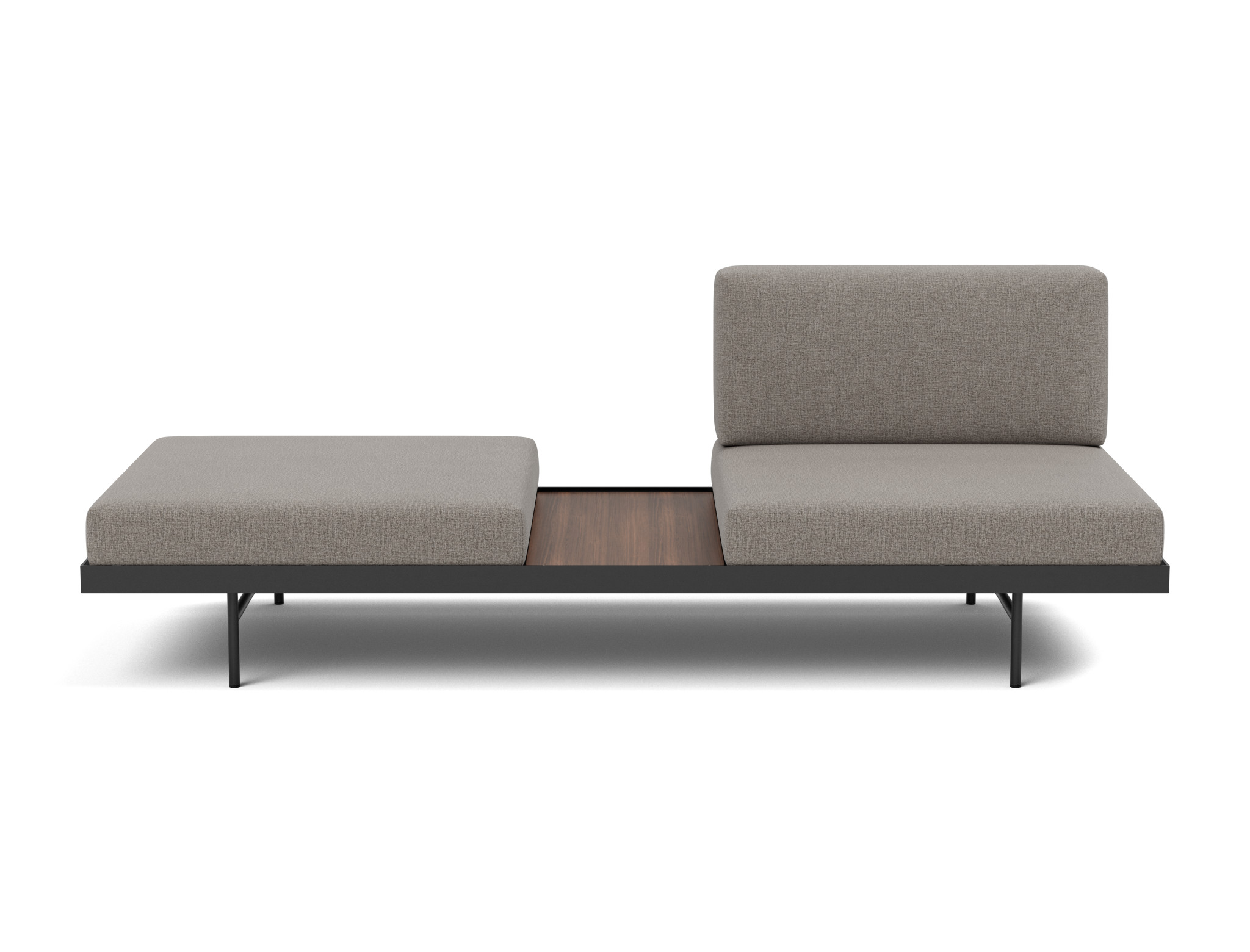 Tagesbett Puri Flachgewebe Mixed Dance 521-Grey Beine mit Nussbaumtisch