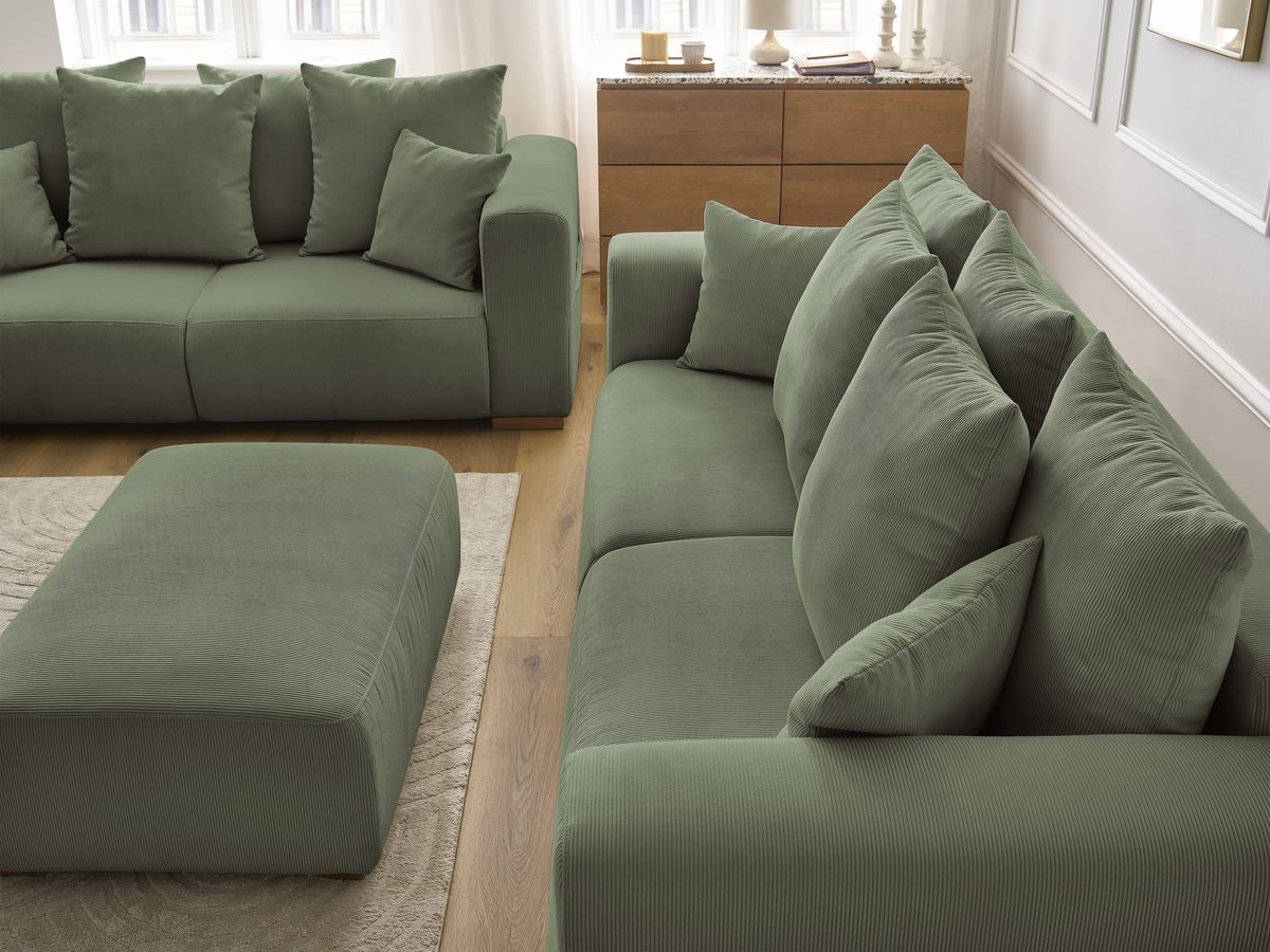 Bobochic Sidonie Sofa 6-Sitzer mit Pouf Cordsamt Grün
