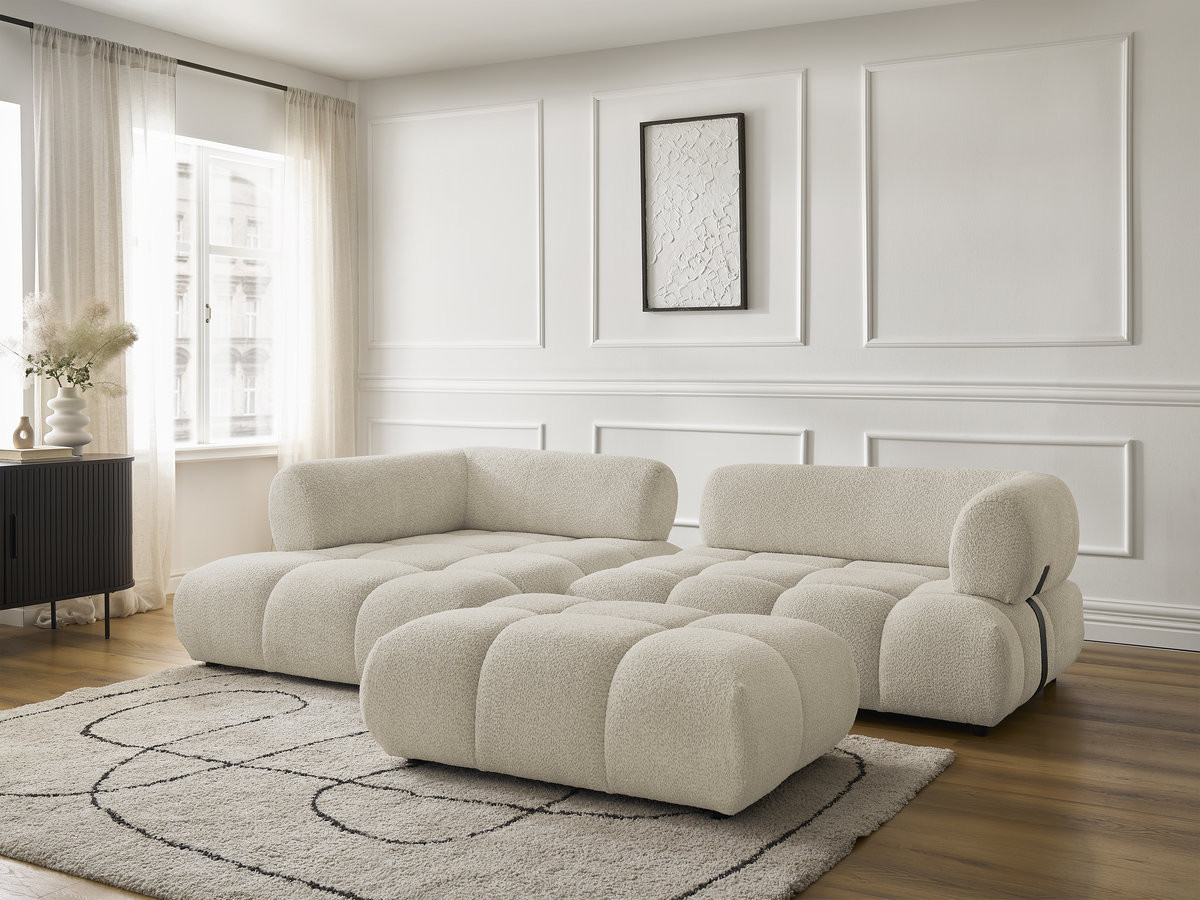 Bobochic Alya Ecksofa mit Pouf Bouclé-Stoff Beige Ecke links