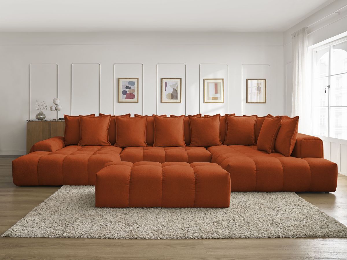 Bobochic Everest Wohnlandschaft mit Pouf, 14 Kissen Strukturstoff Orange Ecke links