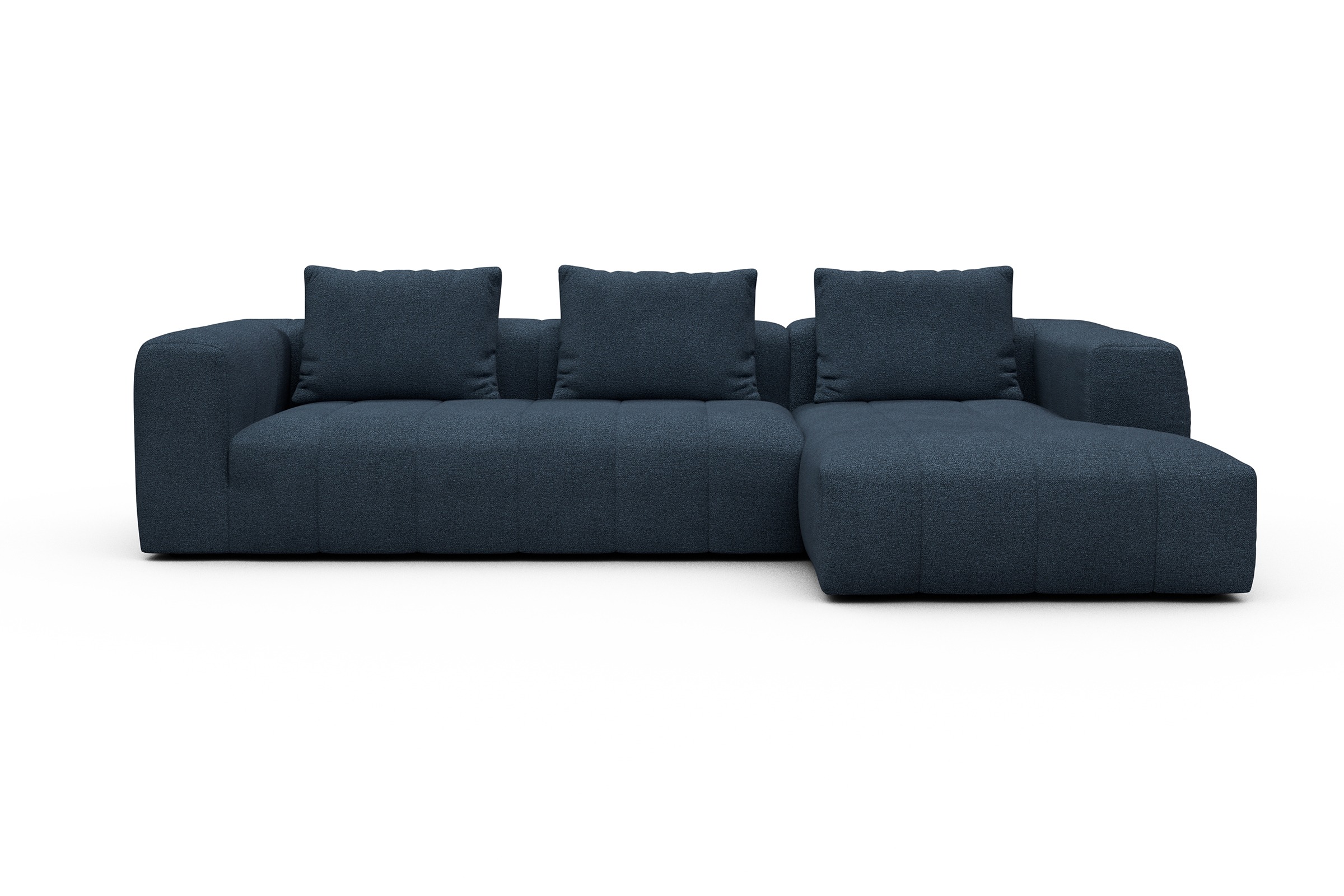 Ecksofa Hugo 2,5-Sitzer Armlehne links mit Chaiselongue Boucle-Blue
