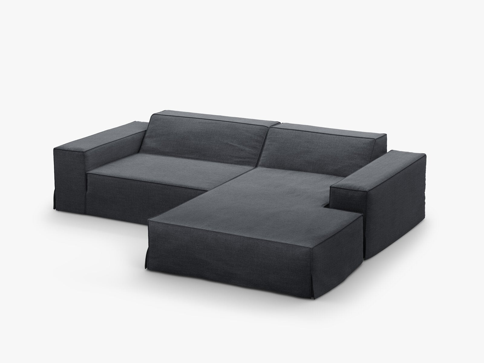 Micadoni Ecksofa Jodie 3-Sitzer Rechts Strukturierter Stoff Lins Grau und Blau
